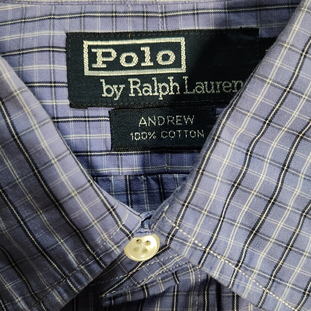 Polo Ralph Lauren Andrew Mens Long Sleeve Blue Plaid Dress Shirt 17 - Picture 5 of 8